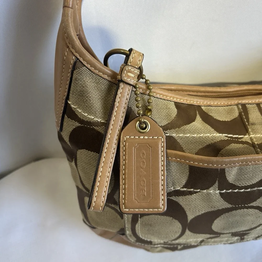 Vintage Y2K Coach Ergo Signature Hobo Bag Womens Khaki 10764 Canvas Leather Trim